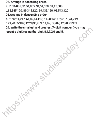 CBSE Class 5 Maths Numbers and Numeration Worksheet